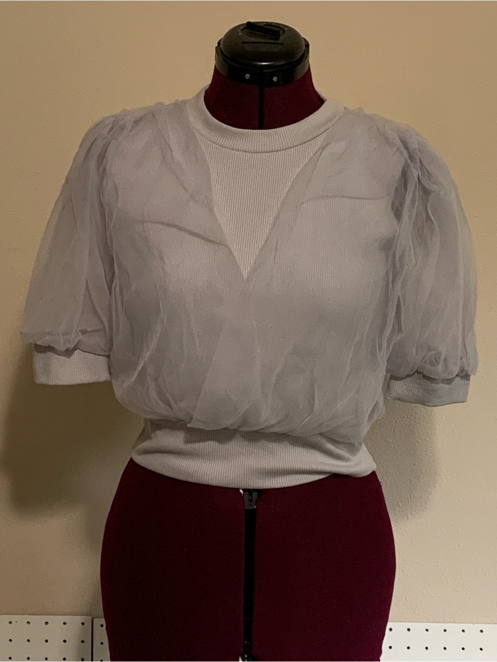 Lavender Puff-Sleeve Layered Knit Top